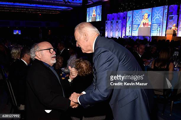 Vice President Joe Biden shares a moment with Danny DeVito at RFK Human Rights Ripple of Hope Awards Honoring VP Joe Biden, Howard Schultz & Scott...