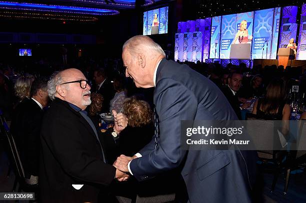Vice President Joe Biden shares a moment with Danny DeVito at RFK Human Rights Ripple of Hope Awards Honoring VP Joe Biden, Howard Schultz & Scott...