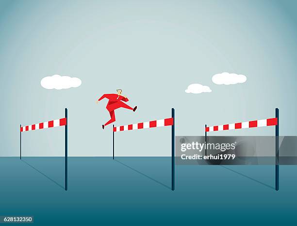 stockillustraties, clipart, cartoons en iconen met hurdling - baanevenement mannen