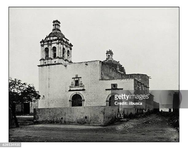 antique photograph of our lady of guadalupe, chihuahua - mexico black and white stock illustrations