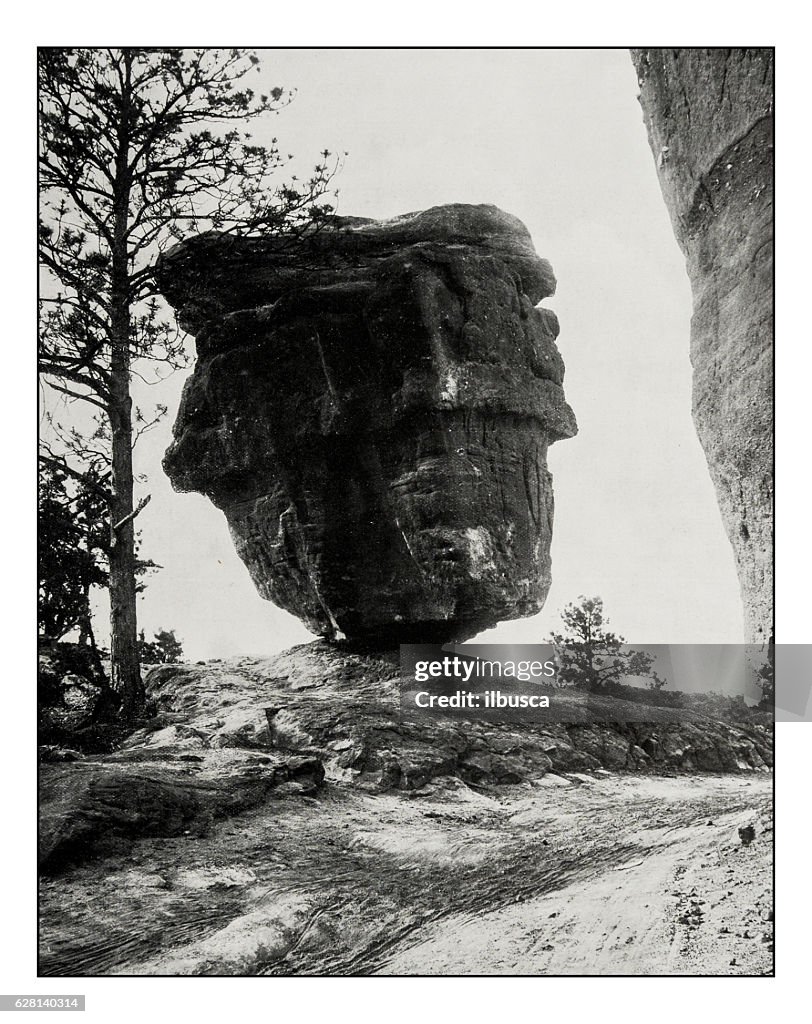 Antique photograph of Balanced Rock in Colorado
