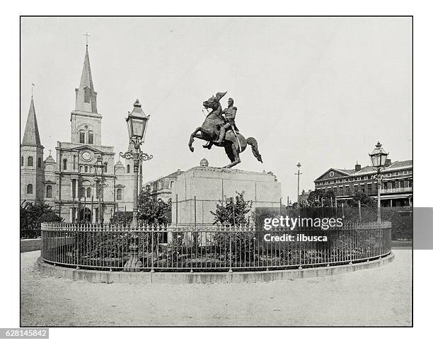 antique photograph of jackson square, new orleans - andrew jackson us president stock illustrations
