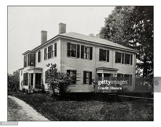 antique photograph of emerson house, concord - concord massachusetts stock illustrations