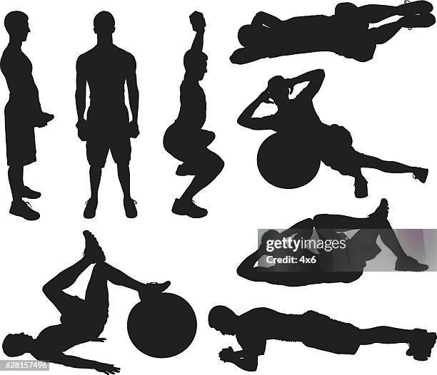 man exercising - exercise ball stock illustrations