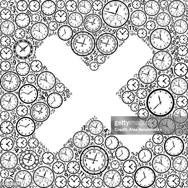 ilustrações de stock, clip art, desenhos animados e ícones de x marks on time and clock vector icon pattern - 10 seconds or greater