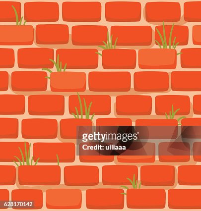 Seamless Texture Of A Cartoon Brick Wall With Grass High-Res Vector Graphic  - Getty Images