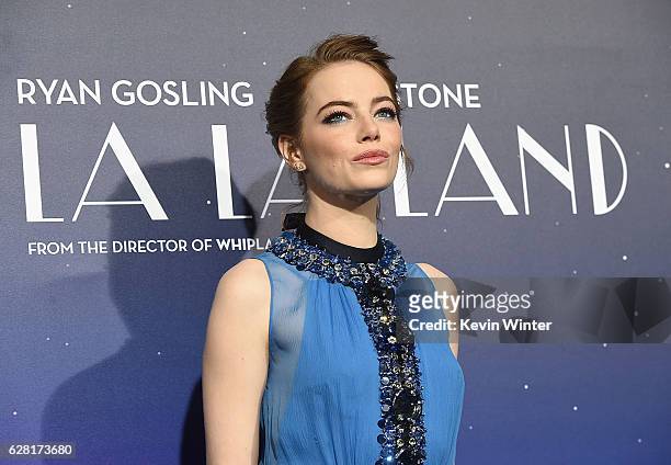 Actress Emma Stone attends the premiere of Lionsgate's "La La Land" at Mann Village Theatre on December 6, 2016 in Westwood, California.