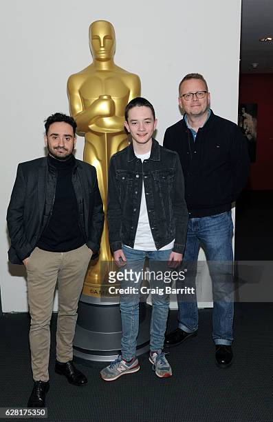 Director J.A Bayona, Actor Lewis MacDougall and Screenwriter Patrick Ness attend an Official Academy Screening of A MONSTER CALLS hosted by The...