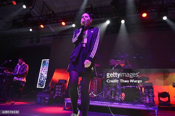 Bishop Briggs performs on stage at the Pandora Holiday Live event at Pier 36 on December 6, 2016 in New York City.