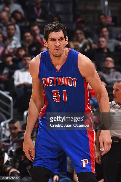 Boban Marjanovic of the Detroit Pistons looks on during the game against the LA Clippers on November 7, 2016 at the STAPLES Center in Los Angeles,...