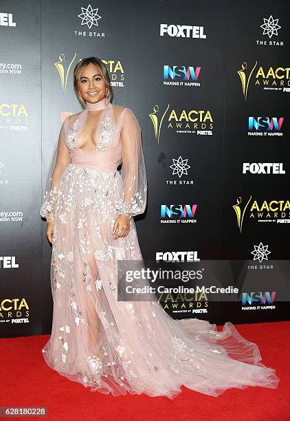 Jessica Mauboy arrives ahead of the 6th AACTA Awards Presented by Foxtel at The Star on December 7, 2016 in Sydney, Australia.