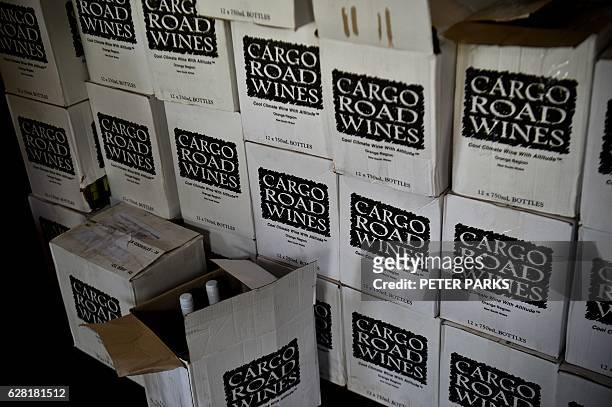 Photo taken on October 28, 2016 shows boxes of wine at winemaker James Sweetapple's vineyard in Orange. With record-breaking hot weather tipped to...