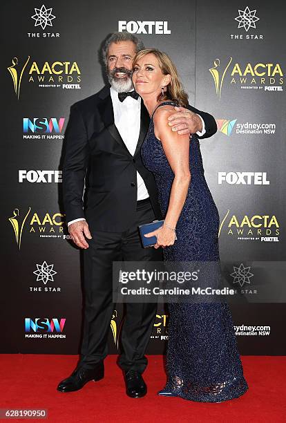 Mel Gibson and Kerry Armstrong arrive ahead of the 6th AACTA Awards Presented by Foxtel at The Star on December 7, 2016 in Sydney, Australia.