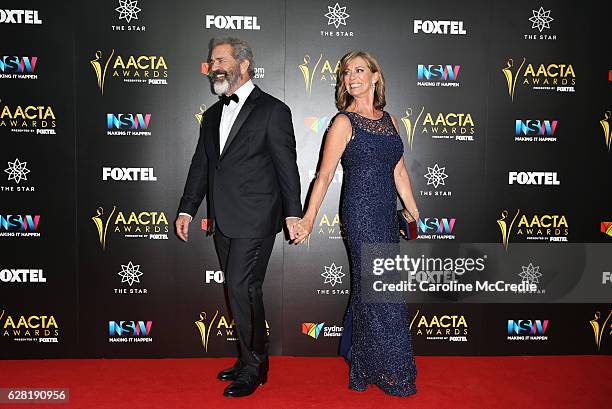 Mel Gibson and Kerry Armstrong arrive ahead of the 6th AACTA Awards Presented by Foxtel at The Star on December 7, 2016 in Sydney, Australia.