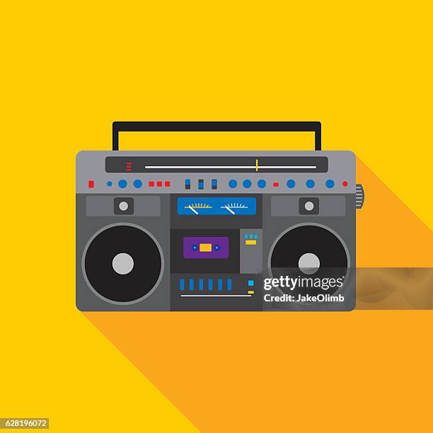boombox icon flat - audio cassette stock-grafiken, -clipart, -cartoons und -symbole
