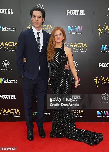 Sacha Baron Cohen and Isla Fisher arrive ahead of the 6th AACTA Awards at The Star on December 7, 2016 in Sydney, Australia.