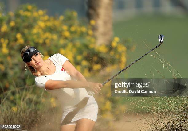 Paige Spiranac of the United States plays her fourth shot on the tenth hole during the first round of the 2016 Omega Dubai Ladies Masters on the...