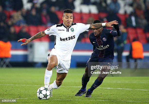 Marcelinho of Ludogorets in action during the UEFA Champions League match between Paris Saint-Germain and PFC Ludogorets Razgrad at Parc des Princes...