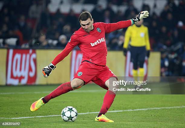 Goalkeeper of Ludogorets Vladislav Stoyanov in action during the UEFA Champions League match between Paris Saint-Germain and PFC Ludogorets Razgrad...