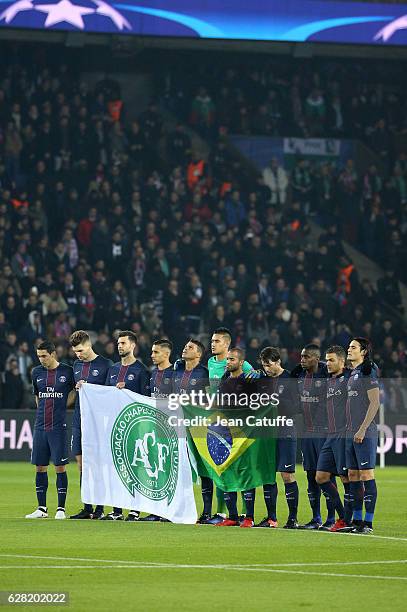 Players of PSG pay tribute to the crash victims of Chapecoense during the UEFA Champions League match between Paris Saint-Germain and PFC Ludogorets...