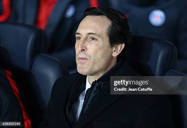 Coach of PSG Unai Emery looks on during the UEFA Champions League match between Paris Saint-Germain and PFC Ludogorets Razgrad at Parc des Princes...