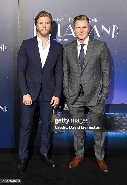 Producers Thad Luckinbill and Trent Luckinbill attend the premiere of Lionsgate's "La La Land" at Mann Village Theatre on December 6, 2016 in...