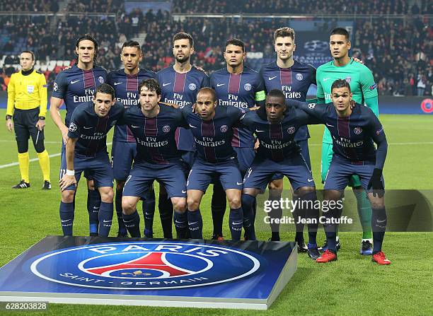 Team PSG poses before the UEFA Champions League match between Paris Saint-Germain and PFC Ludogorets Razgrad at Parc des Princes stadium on December...