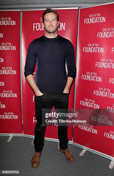 Armie Hammer attends SAG-AFTRA Foundation's Conversations for 'The Birth Of A Nation' at SAG-AFTRA Foundation Screening Room on December 6, 2016 in...