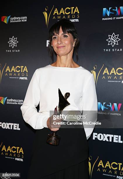 Polly Connolly poses in the media room after winning the AACTA Award for Best Light Entertainment Television Series for Gruen at the 6th AACTA Awards...