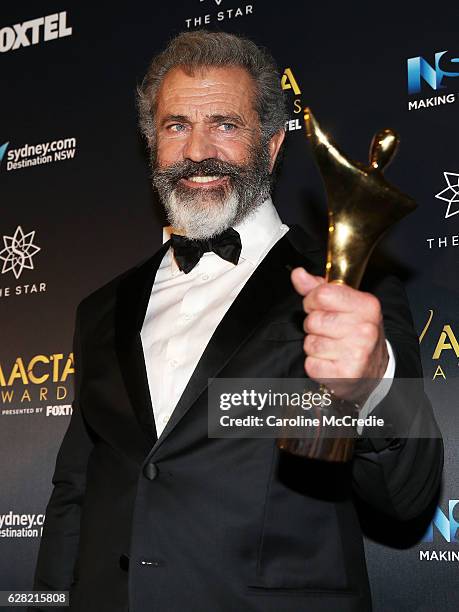 Mel Gibson poses in the media room after winning the AACTA Award for Best Direction for Hacksaw Ridge at the 6th AACTA Awards Presented by Foxtel at...