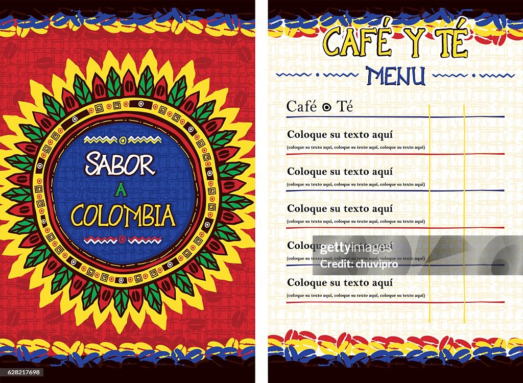 Spanish Menu for cafe, bar, coffeehouse - Sabor a Colombia