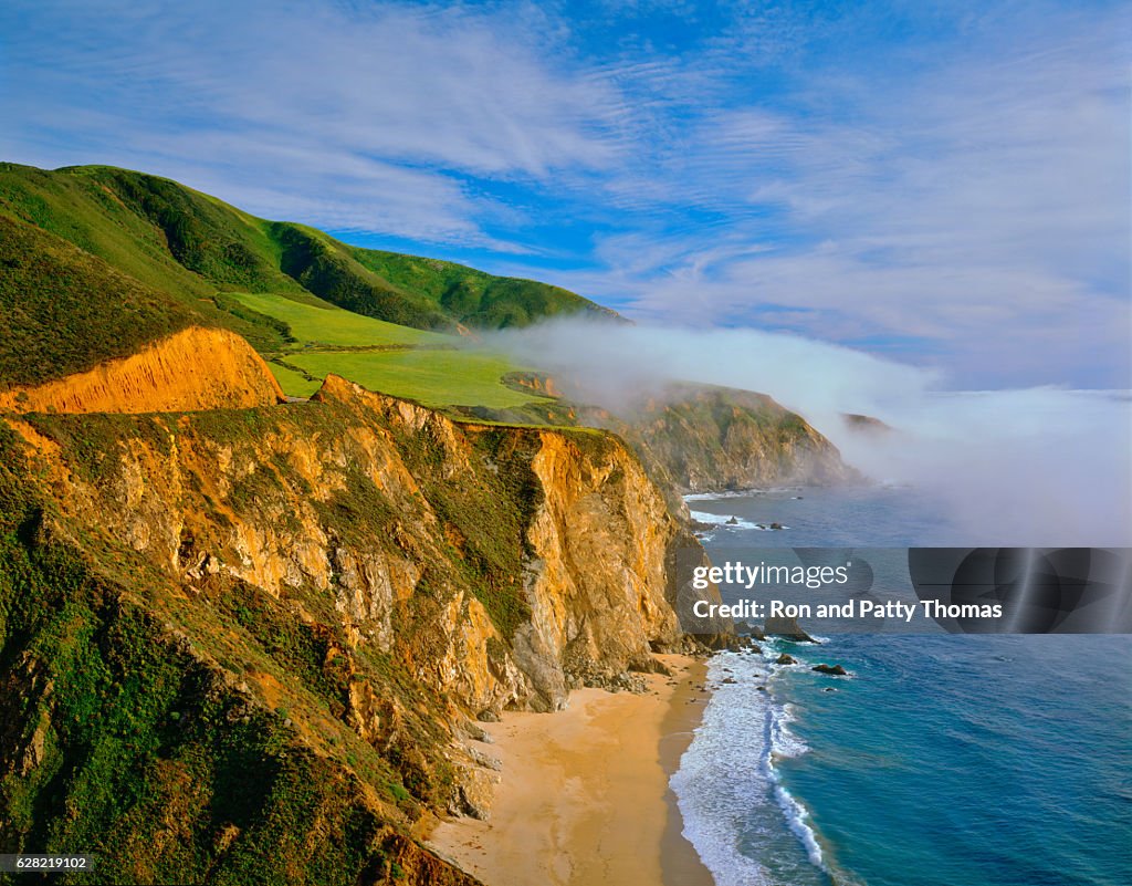 California  coast shoreline Big Sur with rocky cliffs