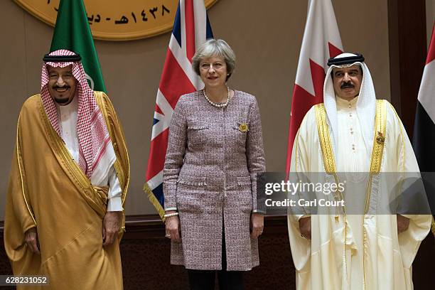 King Salman bin Abdulaziz of Saudi Arabia; British Prime Minister, Theresa May and King of Bahrain, Hamad bin Isa Al Khalifa pose for a group photo...