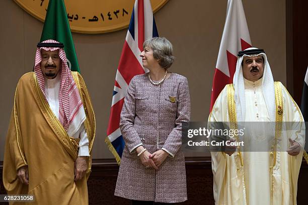 King Salman bin Abdulaziz of Saudi Arabia; British Prime Minister, Theresa May and King of Bahrain, Hamad bin Isa Al Khalifa pose for a group photo...