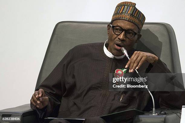 Muhammadu Buhari, Nigeria's president, speaks during the International Forum on Peace and Security In Africa, in Dakar, Senegal, on Tuesday, Dec. 6,...