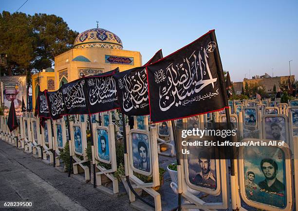 Black flags to commemorate Muharram in the Rose garden of martyrs cemetery, Isfahan Province, Isfahan, Iran on October 14, 2016 in Isfahan, Iran.