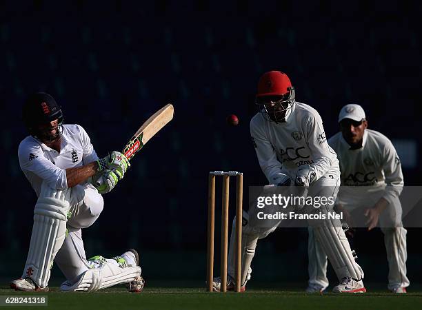 Ben Foakes of England Lions bats during day one of the tour match between England Lions and Afghanistan at Zayed Cricket Stadium on December 7, 2016...