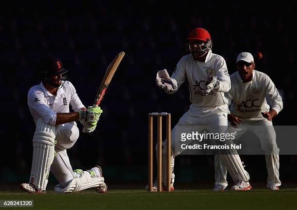 Ben Foakes of England Lions bats during day one of the tour match between England Lions and Afghanistan at Zayed Cricket Stadium on December 7, 2016...