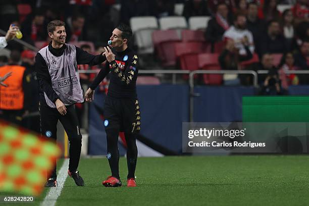 Napoli«s forward Jose Maria Callejon from Spain celebrates scoring Napoli fist goal during the UEFA Champions League group B match between SL Benfica...