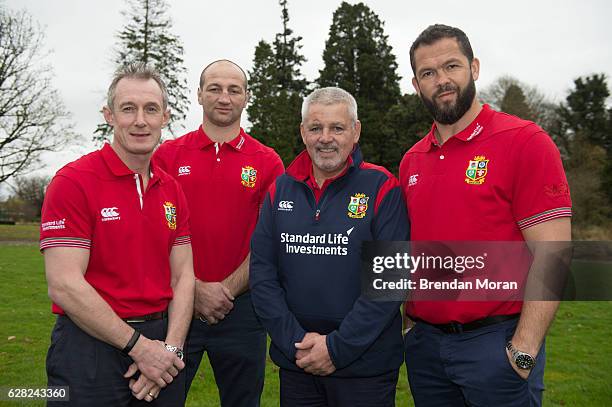 Kildare , Ireland - 7 December 2016; British & Irish Lions head coach Warren Gatland, 2nd from right, with his coaching team, from left, Rob Howley,...