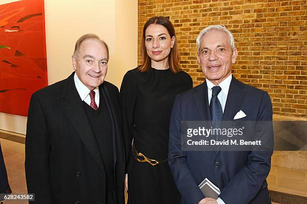 Lord Peter Palumbo, Yana Peel and Simon Reuben attend a press view of 'Zaha Hadid: Early Paintings And Drawings at The Serpentine Sackler Gallery on...