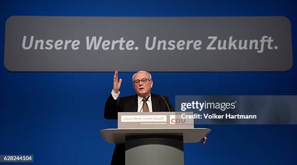 The Chairman of the CDU/CSU parliamentary group, Volker Kauder speaks during the 29th annual congress of the Christian Democrats on December 7, 2016...