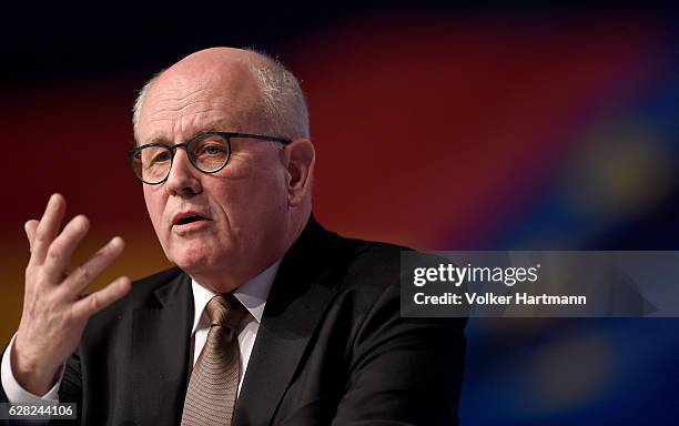 The Chairman of the CDU/CSU parliamentary group, Volker Kauder speaks during the 29th annual congress of the Christian Democrats on December 7, 2016...