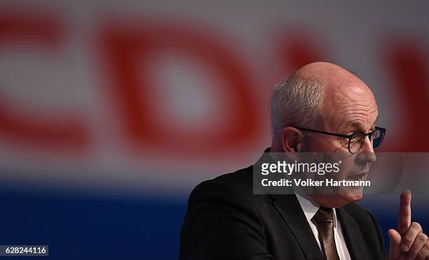 The Chairman of the CDU/CSU parliamentary group, Volker Kauder speaks during the 29th annual congress of the Christian Democrats on December 7, 2016...