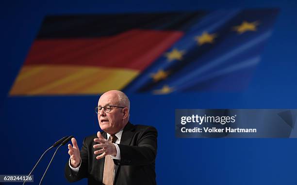 The Chairman of the CDU/CSU parliamentary group, Volker Kauder speaks during the 29th annual congress of the Christian Democrats on December 7, 2016...