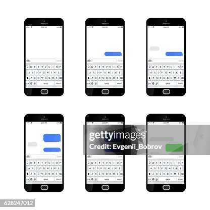Set Of Six Glossy Smartphones With Different Sms Texting Templates High ...