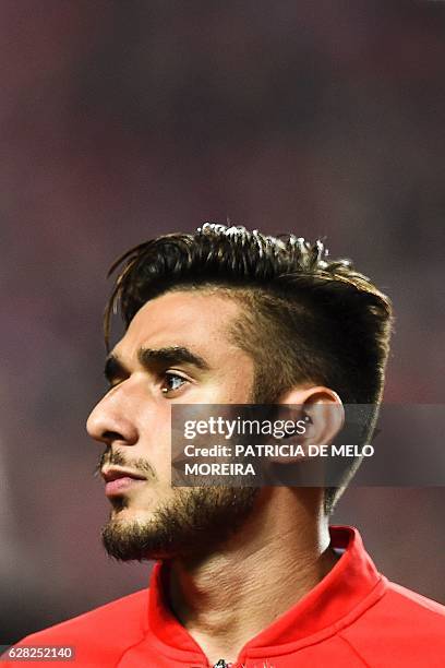 Benfica's Argentine midfielder Eduardo Salvio poses before the UEFA Champions League Group B football match SL Benfica vs SSC Napoli at the Luz...
