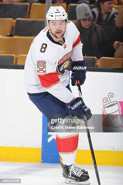 Dylan McIlrath of the Florida Panthers warms up before the game against the Boston Bruins at the TD Garden on December 5, 2016 in Boston,...