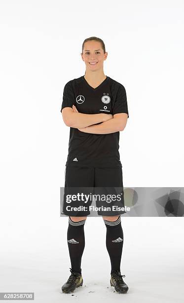 Laura Benkarth poses in the new home jersey of the German women's national soccer team on November 25, 2016 in Chemnitz, Germany.