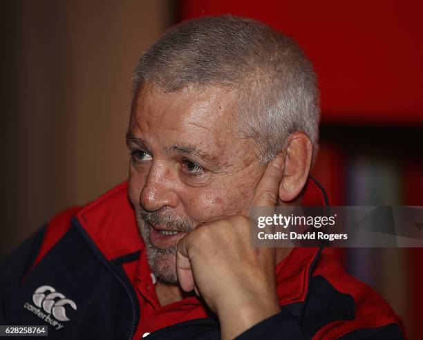 Warren Gatland, the Lions head coach, faces the media during the 2017 British & Irish Lions Coaching Team Announcement held at Carton House Hotel on...